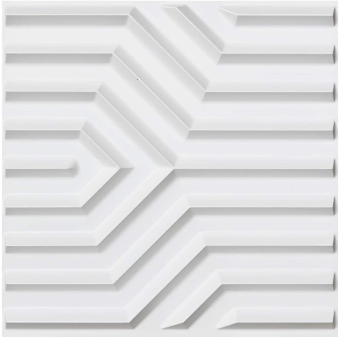 A10043WT12 - Plastic 3D Wall Panel PVC Geometric Mate Pattern Wall Design, White, 12 Tiles 32 SF