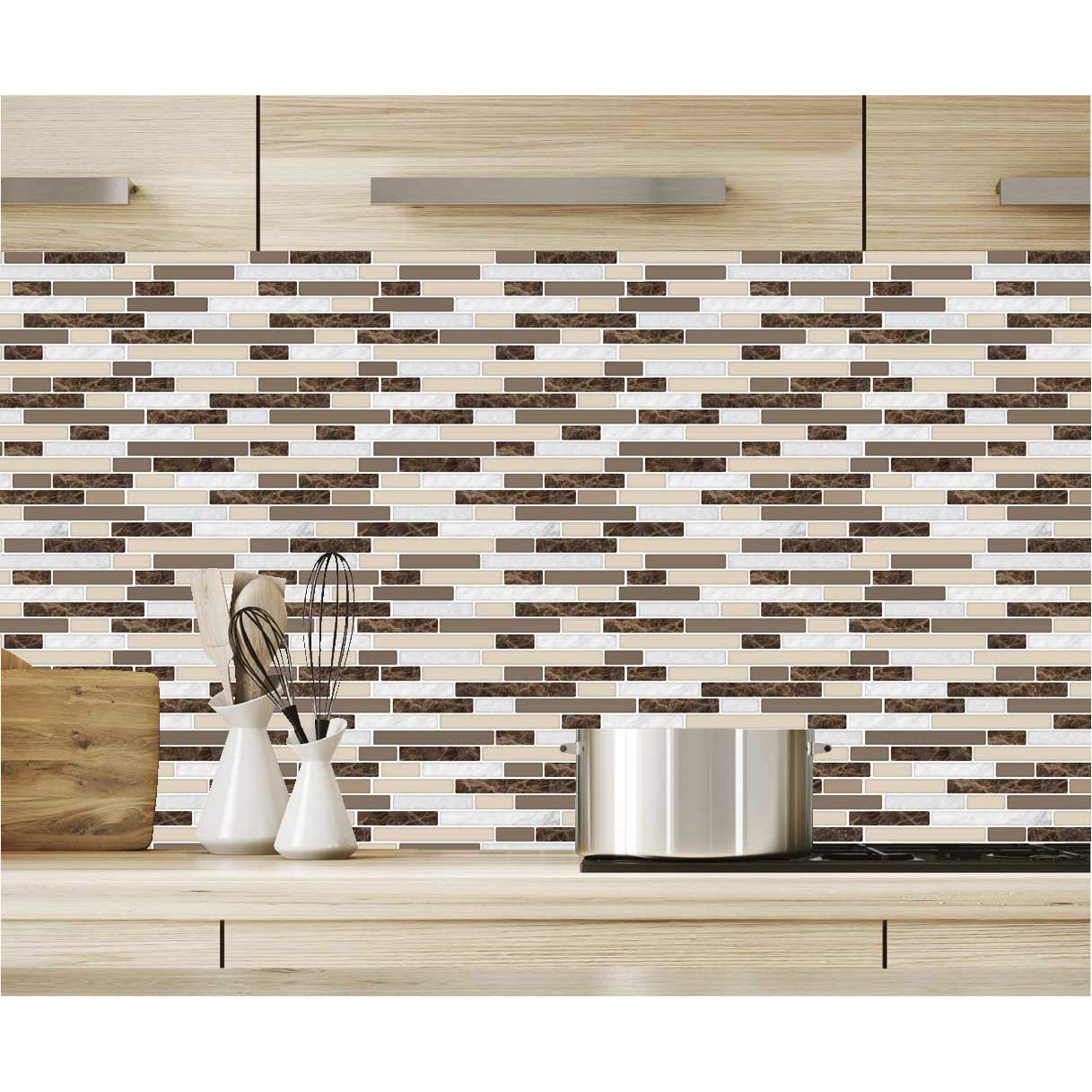 A17083 - 10-Piece Stick on Backsplash Tile for Kitchen/Bathroom, 12