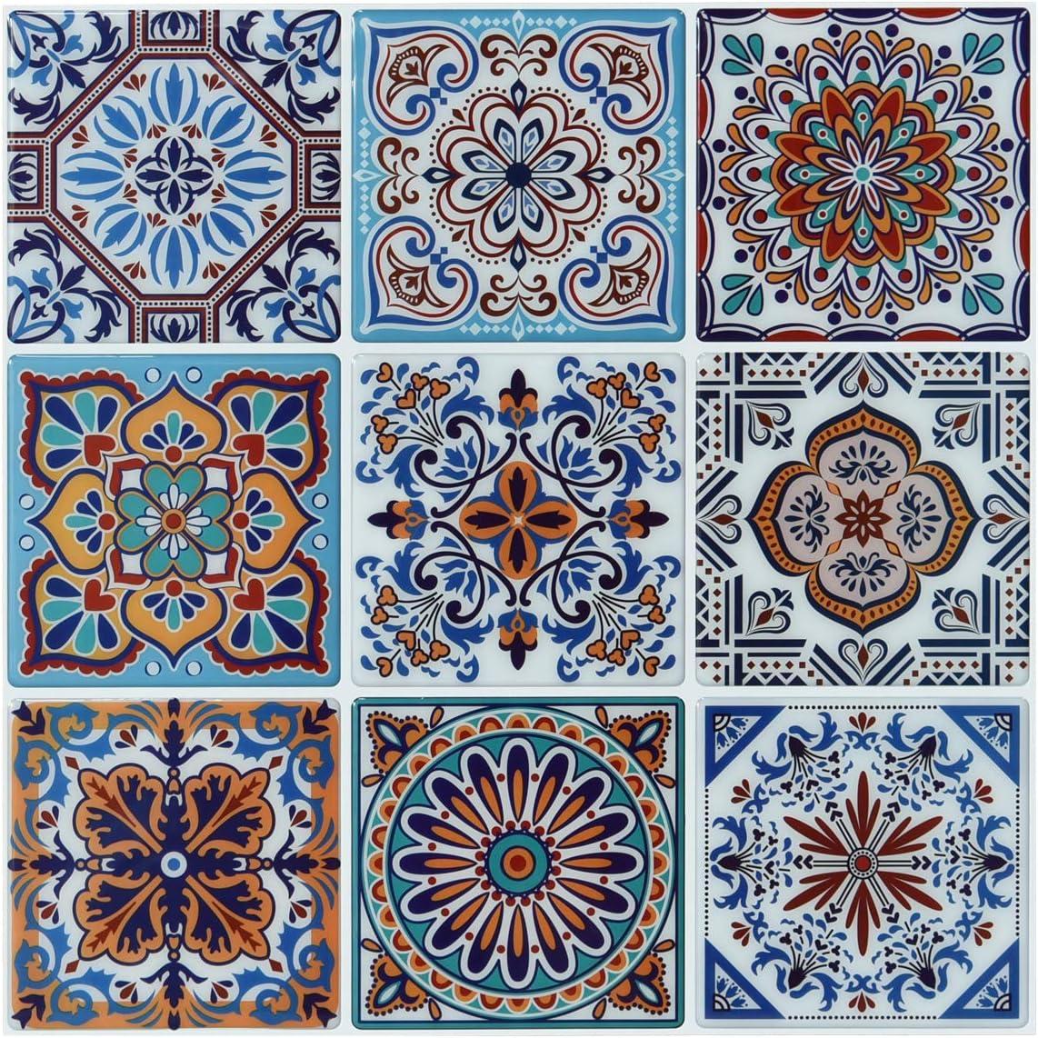 A17063NA10- 10 Sheets Peel and Stick Backsplash Tile for Kitchen Colorful Talavera Mexican Tile