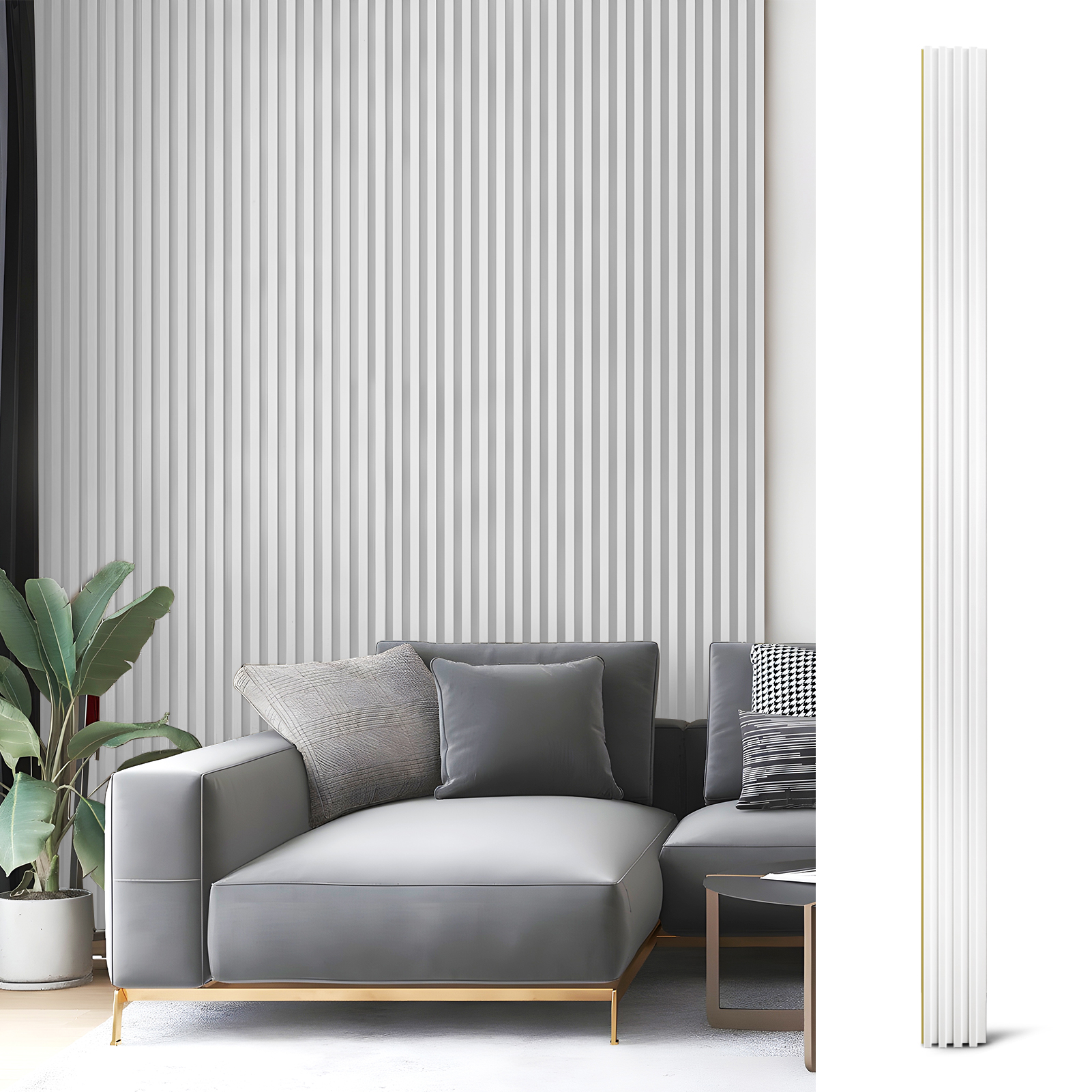 A30002MW08-Art3d Slat Wall Panel for Modern Decor, WPC Acoustic Diffuser Panel, 8-Pack 96 x 6.26 in. 33.38 Sq. Ft,Matte White