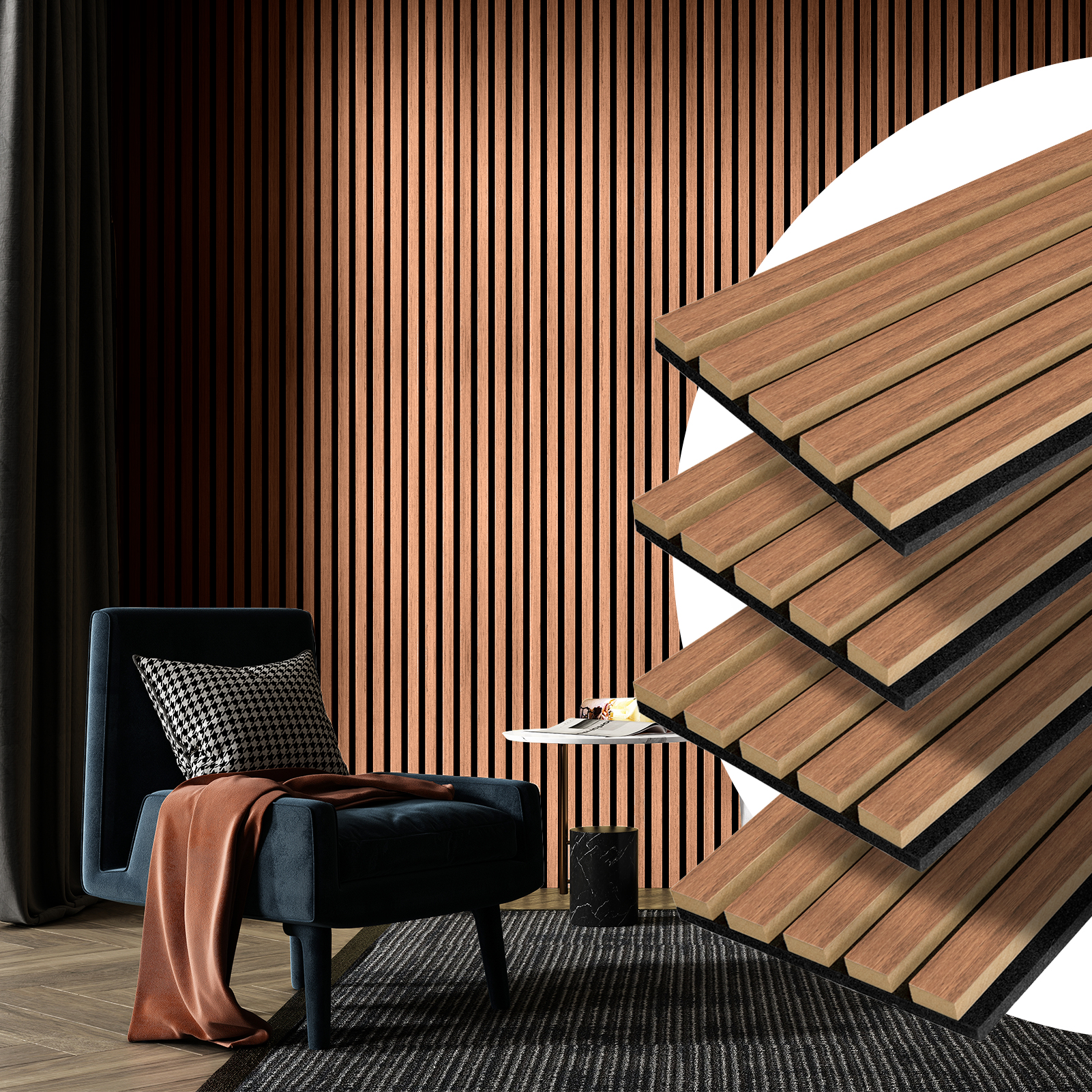 A31005WA04-Art3d 4-Piece Wood Slat Acoustic Panels for Stylish Decor and Noise Reduction, 3D Textured Panel for Ceiling and Wall,Walnut