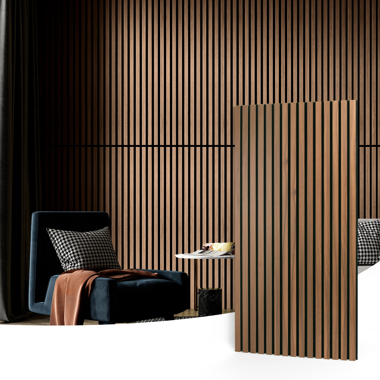 A31115WA04-Art3d 4 Wood Slat Acoustic Panels for Wall and Ceiling - 3D Fluted Sound Absorbing Panel with Wood Finish