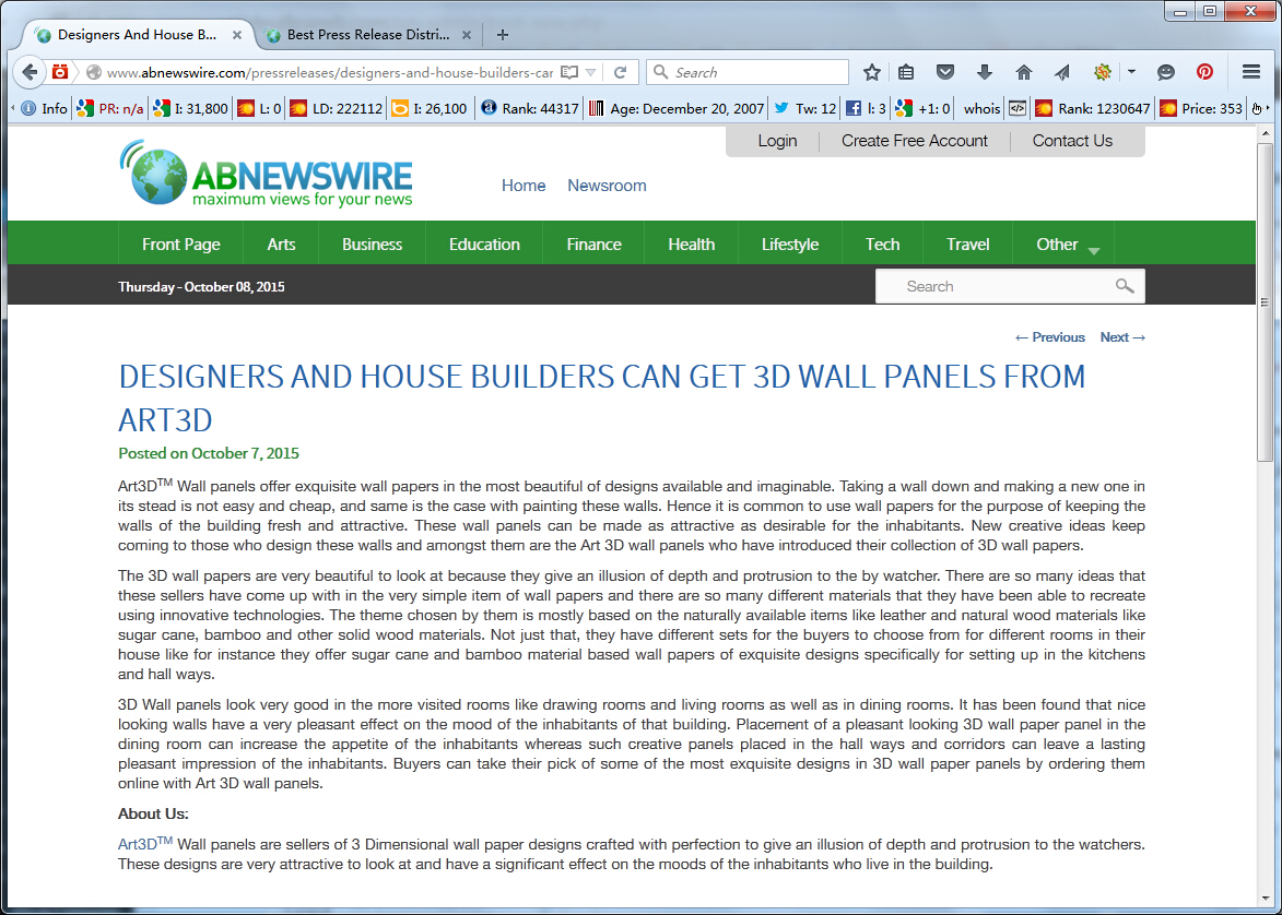 Abnewswire.com Recommend Art3D Wall Panels