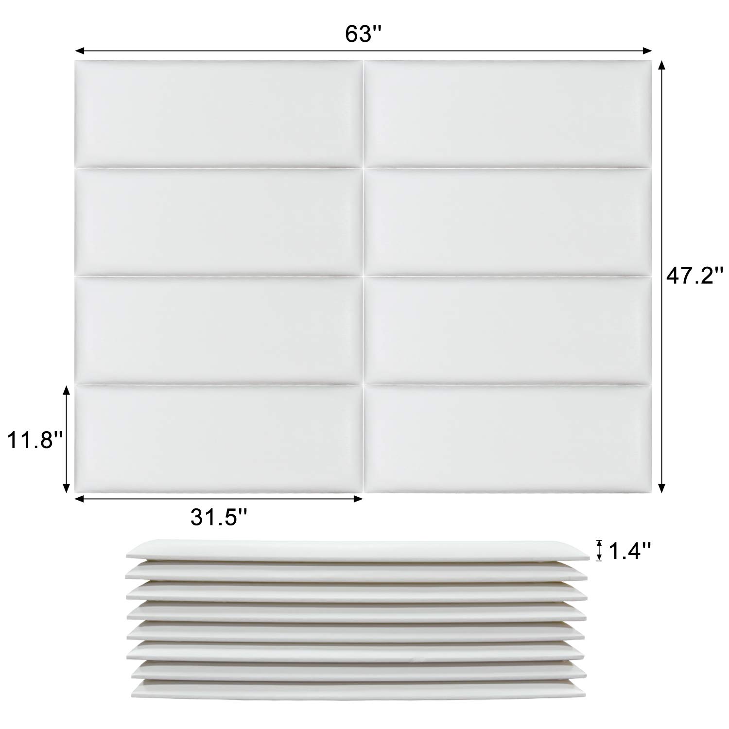 H08030WT08 - Upholstered Headboard Queen - Set of 8 panels Removable Accent Leather Wall Panels - White 31.5